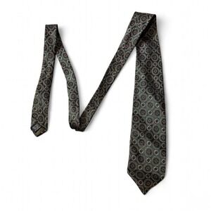 Vintage Principe Made In Italy  100% Silk Green Geometric Medallion Print Tie